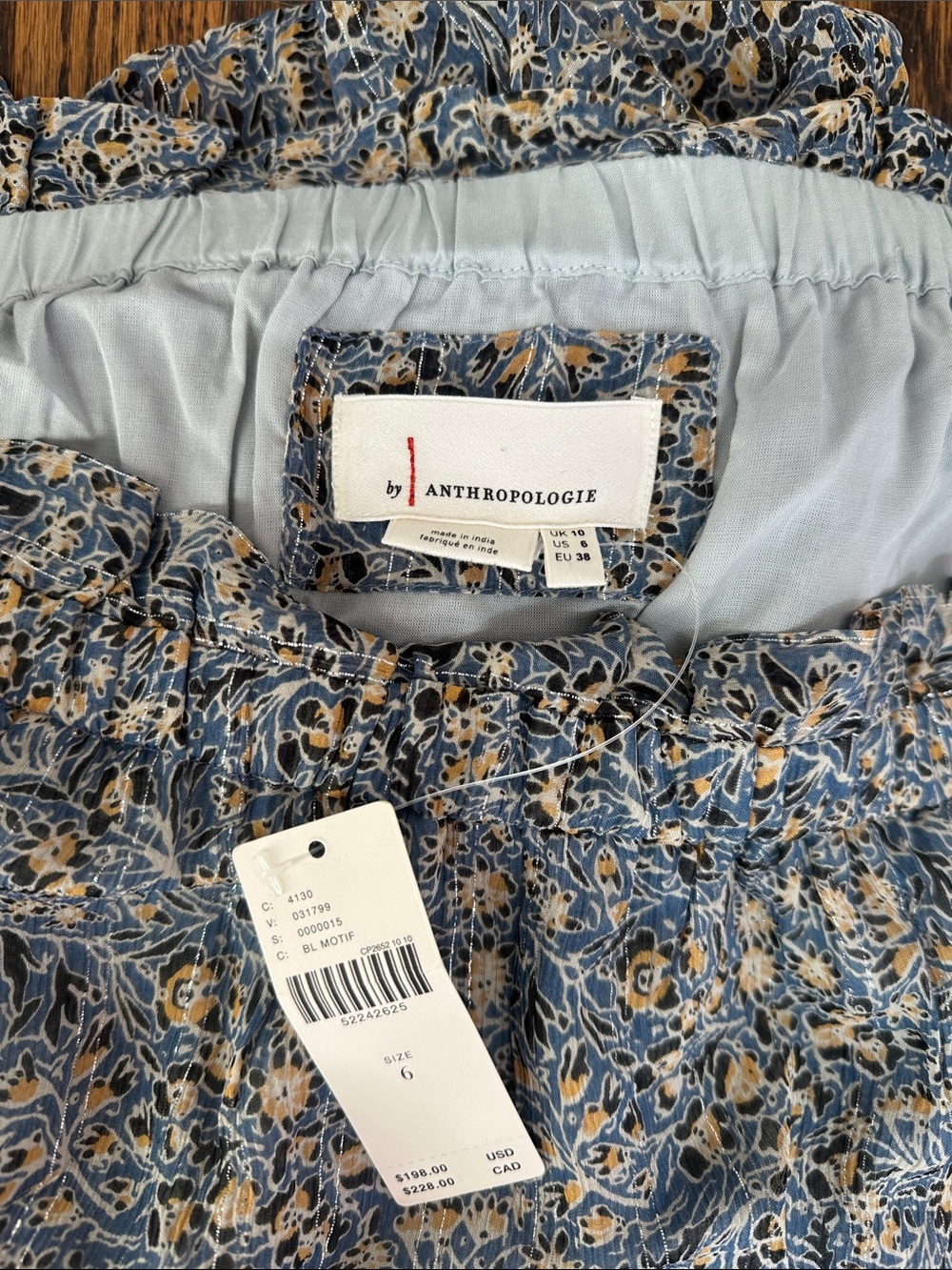 Anthropologie Blue Floral Midi Dress, Sits off shoulder - Picture 3 of 3
